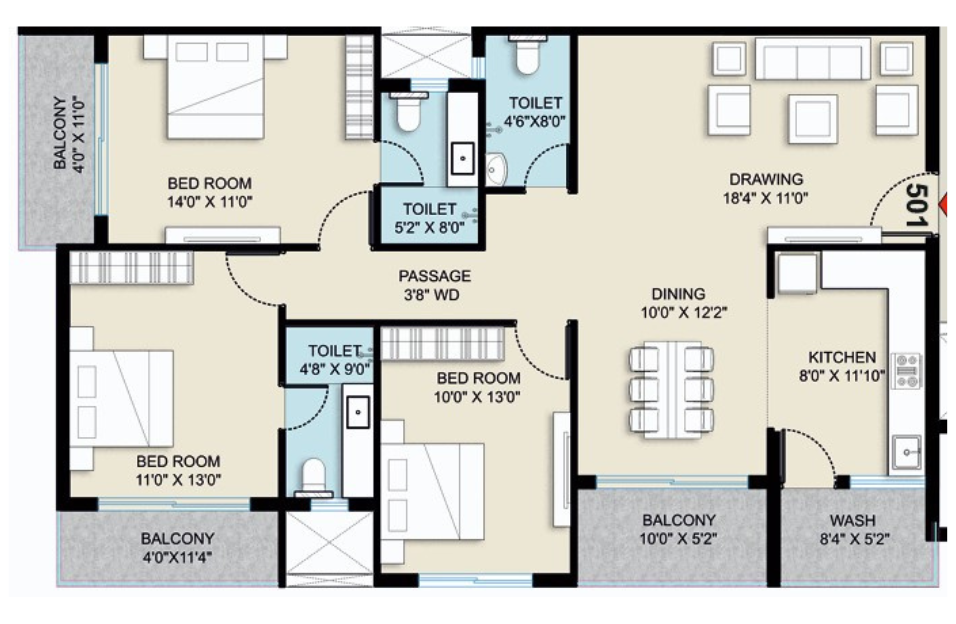 Click me 3BHK Floor Plan